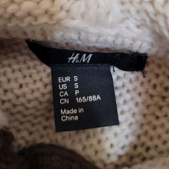 CHANEL IMAN x H&M brown fair isle nordic button up hooded cardigan sweater S - Picture 7 of 12